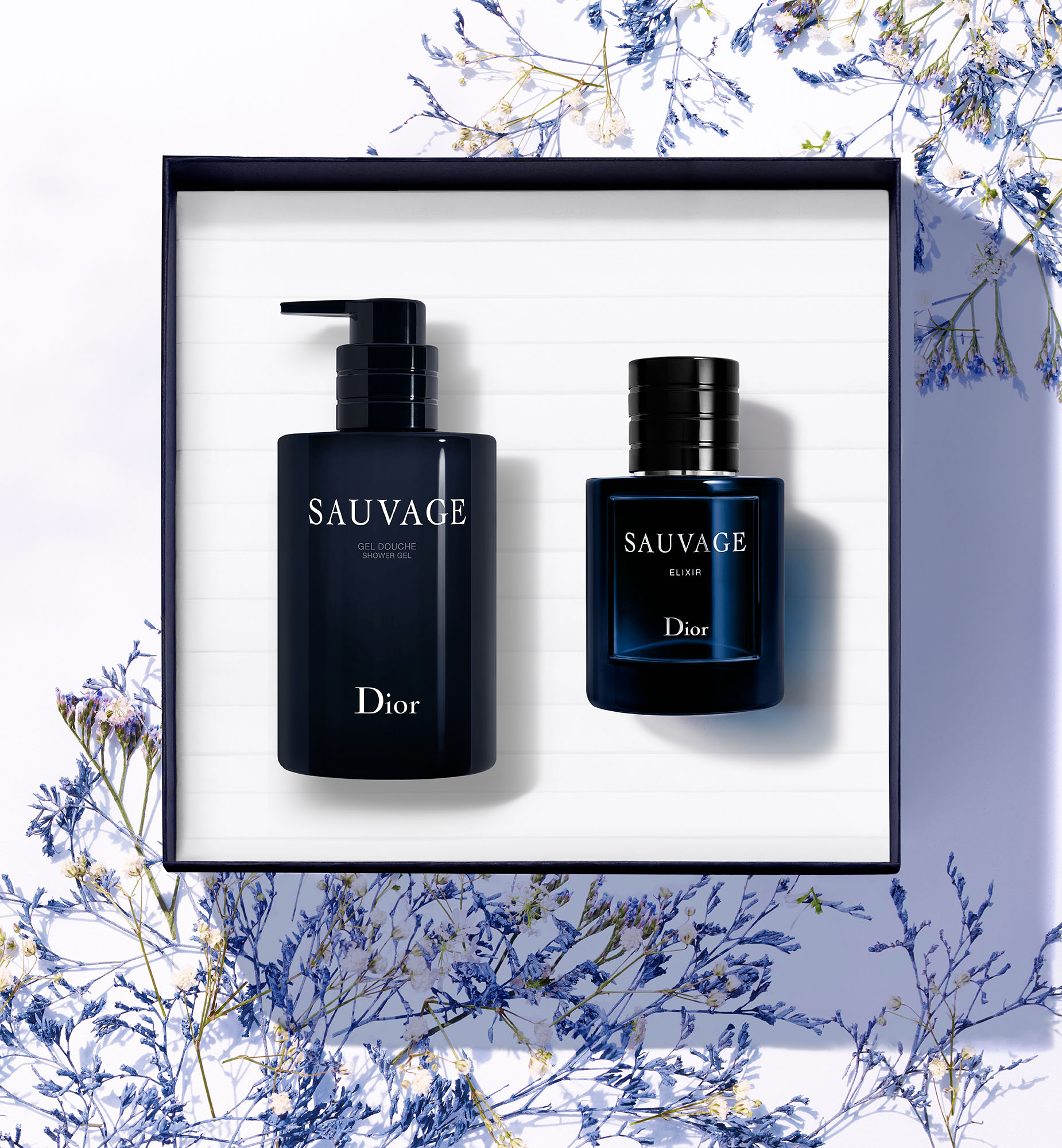 Dior Limited Edition Valentine's Day Fragrance Set-sauvage Elixir And Sauvage Shower Gel In Blue